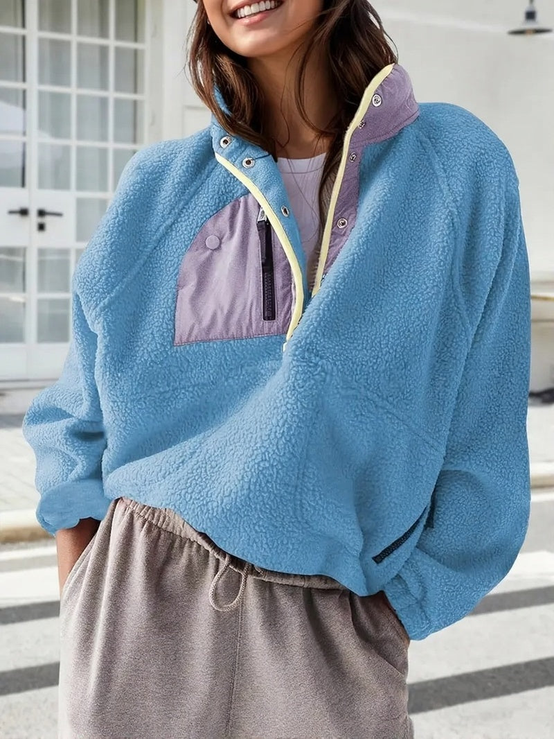 Damen-Sweatshirt aus Fleece mit Stehkragen und Reißverschlusstasche