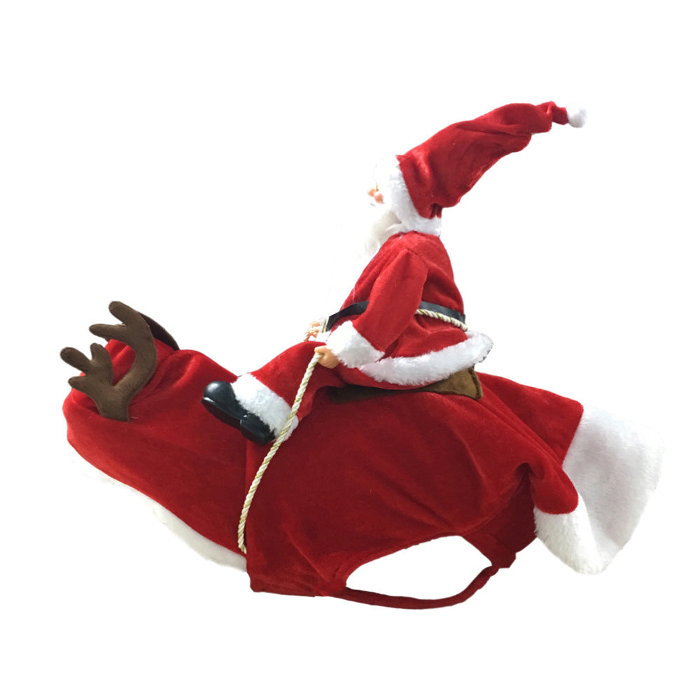 Weihnachtskleidung für Hunde, Weihnachtsmann reitet auf einem Hirsch