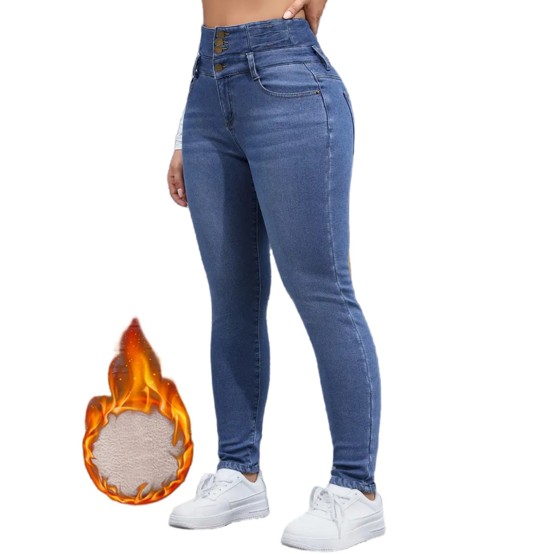 Damen-Skinny-Jeans mit Fleecefutter und elastischem Bund