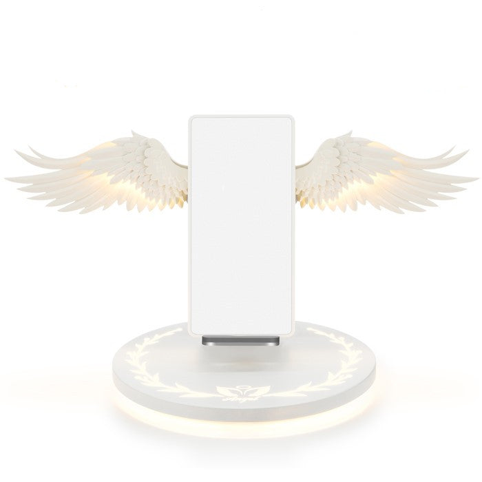 Universelle, farbenfrohe LED-Engelsflügel-Qi-Ladestation für kabelloses Schnellladen von Mobiltelefonen