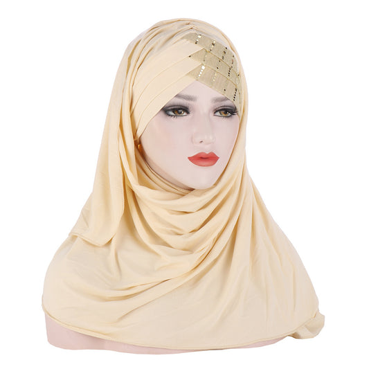 Glitzerschal für Damen, muslimisches Stirnband, Turban, Glitzer, einfarbig, Jersey, Hijab