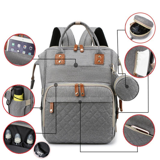Neuer Mama-Rucksack, der am Kinderwagen befestigt werden kann, Babytasche, faltbare Babybetttasche