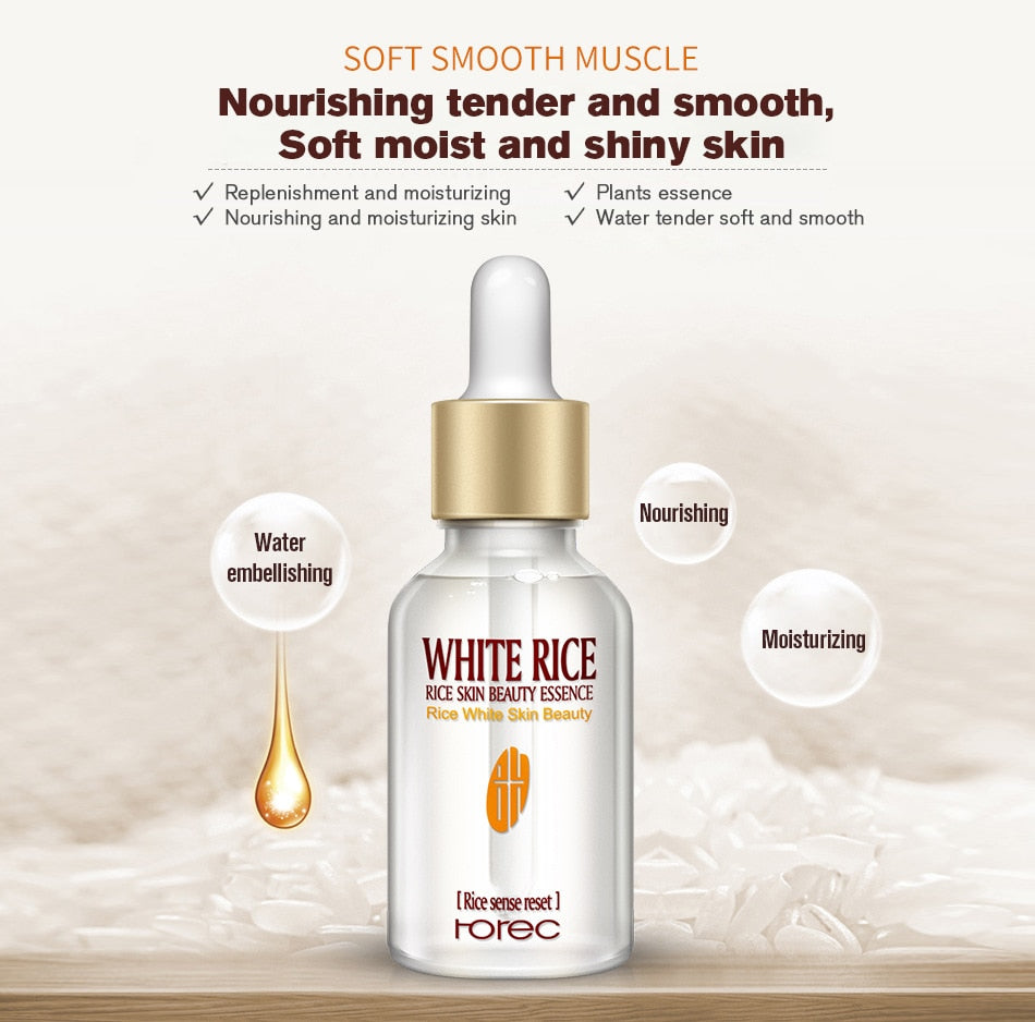 HOREC White Rice Whitening Serum Gesichtscreme Feuchtigkeitspflege Anti-Falten Anti-Aging Gesichtspflege gegen feine Linien und Akne 15 ml