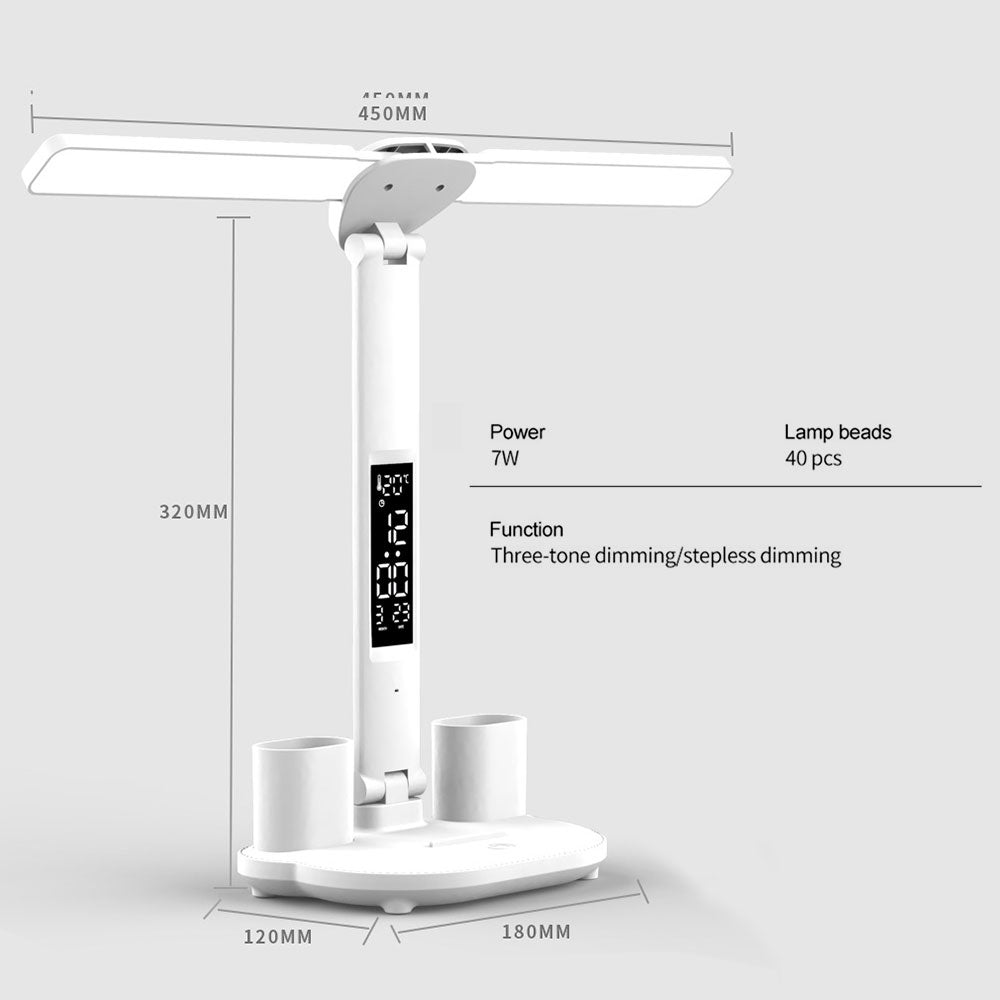 LED-Schreibtischlampe, Multifunktions-Tischleuchte mit Kalender, USB-Touch-Nachtlicht und Stifthalter für das Schlafzimmer