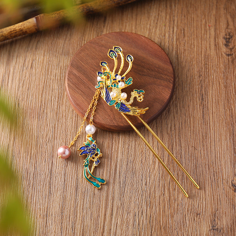 Phönix-U-förmige Haarnadel, antikes Haarknoten-Haarornament, Hanfu