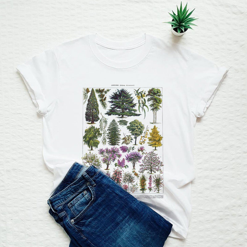 Sommerliche Unisex-T-Shirts mit Vintage-Baummotiv für Damen
