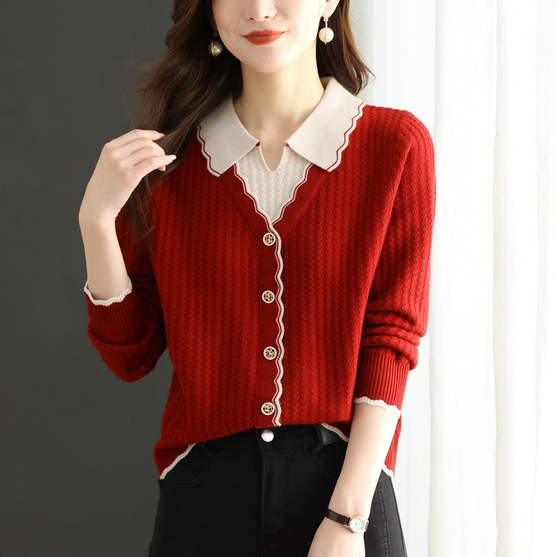 Fake-Zweiteiler-Strickpullover-Oberteil für Damen