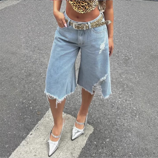 Schlanke, stylische Niche Relaxed-Fit Capri-Jeans aus Denim