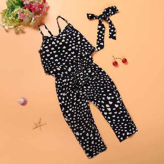 Modische Sommer-Mädchen-Kleidungssets aus Baumwolle, ärmelloser Jumpsuit mit Polka-Dots und Trägern, Kinderanzüge