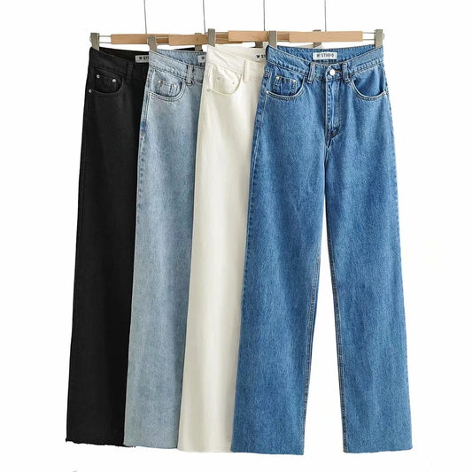 Neue Damen-Jeans mit offenem Saum und hohem Bund