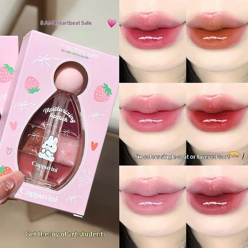 Sechsfarbiger Lipgloss mit Spiegeleffekt, feuchtigkeitsspendend und kristallklar