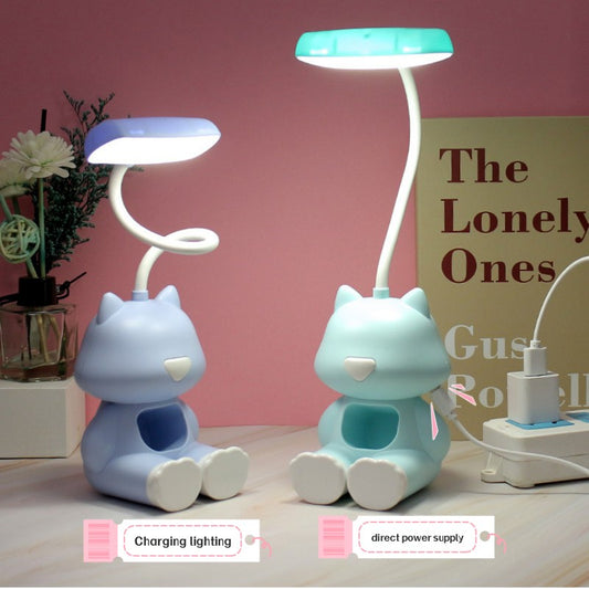 Cute Cat LED Charging Table Lamp Cartoon Desktop Storage Mobile Phone Holder Small Night Lamp USB Rechargeable Light