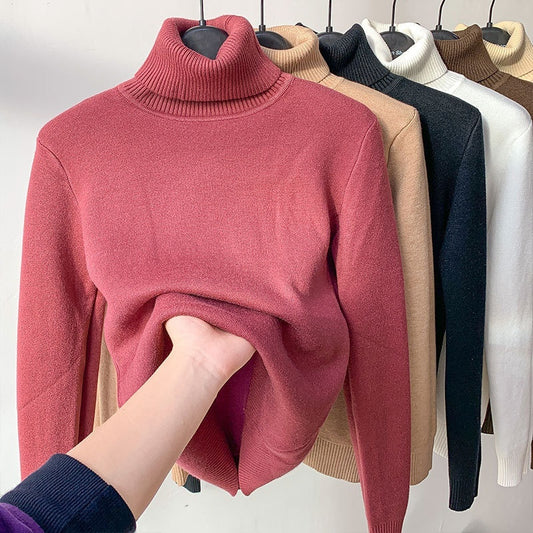 Fleece-Rollkragenpullover, warm, elegant, dick gestrickt, Damenbekleidung
