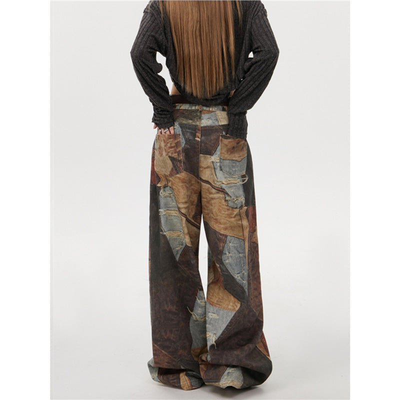 Jeans mit Retro-Print, weites Bein, für Damen und Herren, Hüfthose