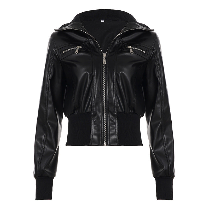 Retro-Arbeitsjacke aus Leder mit Reißverschluss