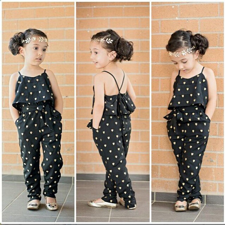 Modische Sommer-Mädchen-Kleidungssets aus Baumwolle, ärmelloser Jumpsuit mit Polka-Dots und Trägern, Kinderanzüge
