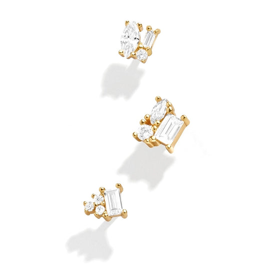 Damen-Ohrstecker aus Sterlingsilber mit geometrischem Muster und farbigen Diamanten