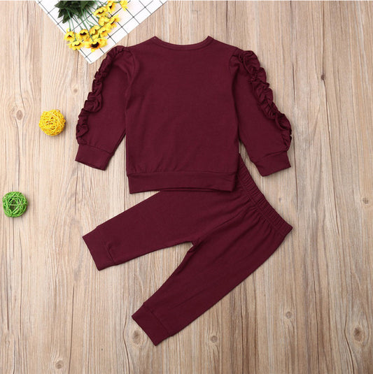 Neugeborenen-Set für Jungen und Mädchen: Rüschen-Pullover, einfarbiges Langarm-Sweatshirt, Oberteil und Hose, 2-teiliges Outfit für Kleinkinder, Herbstkleidung
