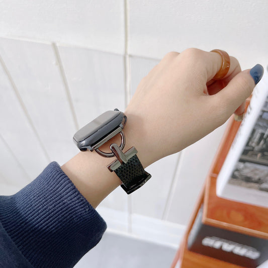 D-förmiges, personalisiertes Uhrenarmband aus Stahl und Leder