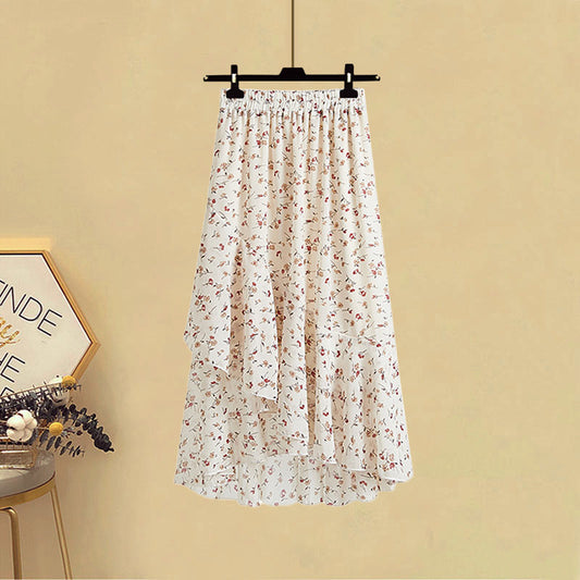 Chic Chiffon T-shirt And High-waisted Skirt Two-piece Set