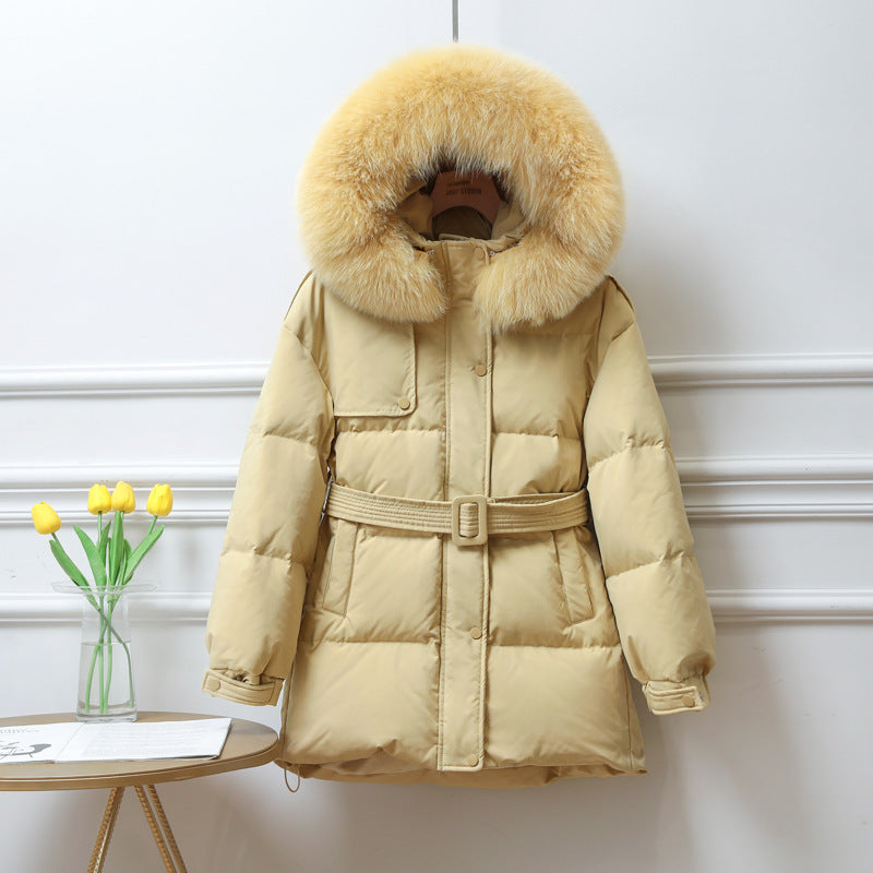 Kurze Damen-Daunenjacke, locker geschnitten, mit dickem Bund
