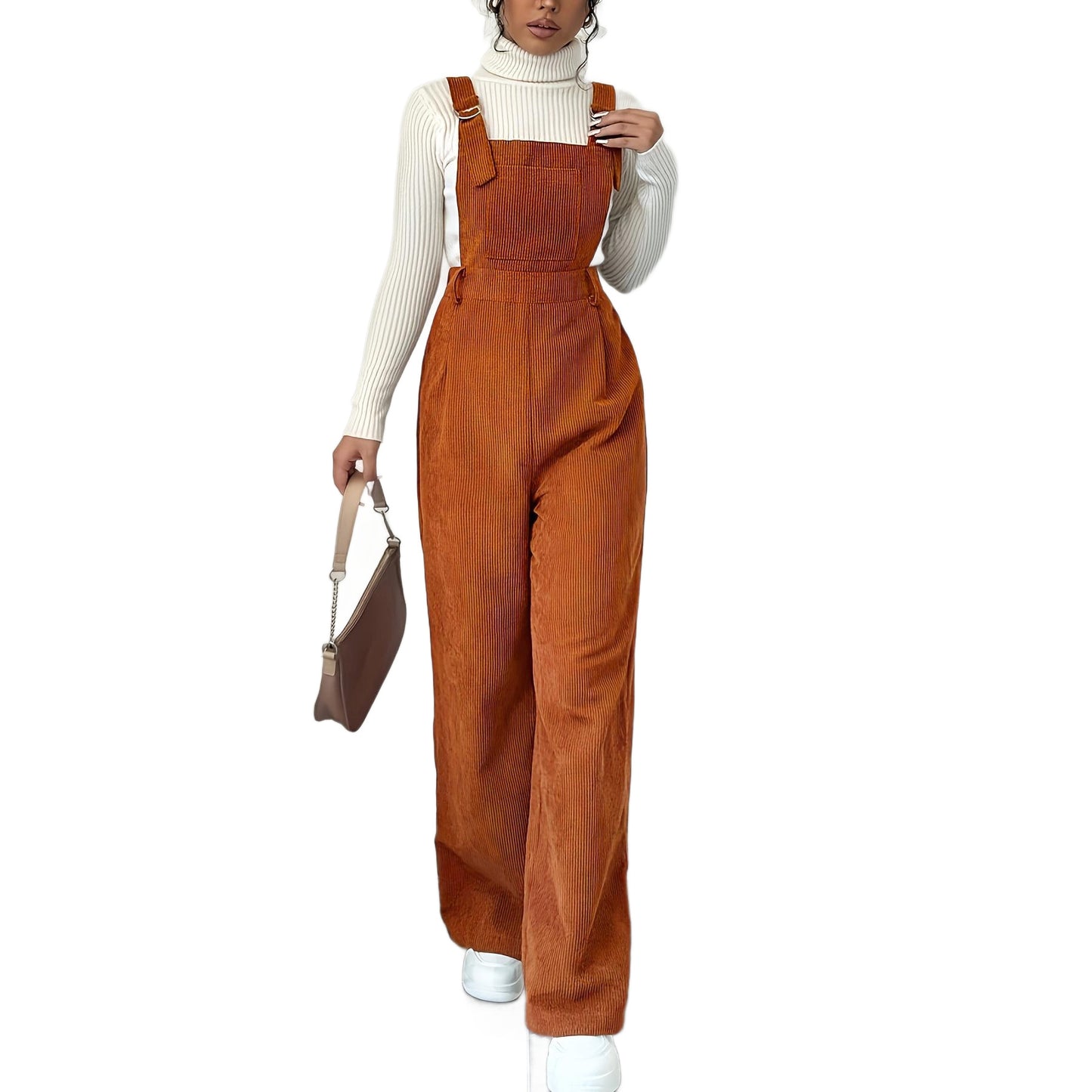 Cord-Latzhose mit geradem Bein, locker geschnitten, Damen
