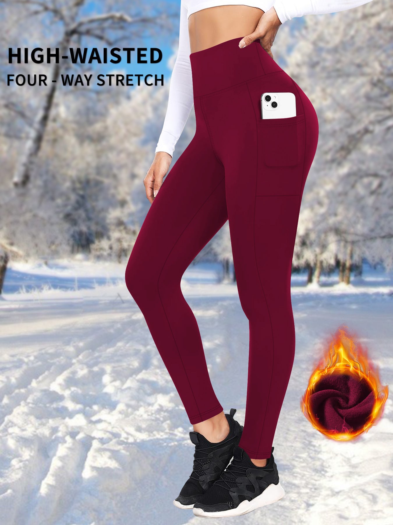 Warme Yogahose mit Taschen und Samtfutter für Herbst und Winter