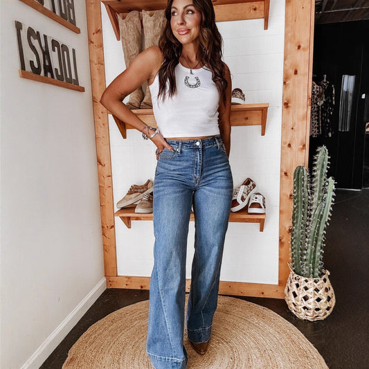 Women's Street Trendy Washed Stretch Straight-leg Jeans