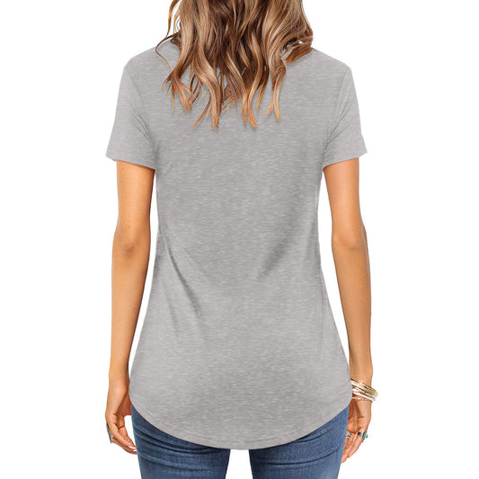 Damen-T-Shirt mit gekreuztem V-Ausschnitt, kurzen Ärmeln und lockerer Passform