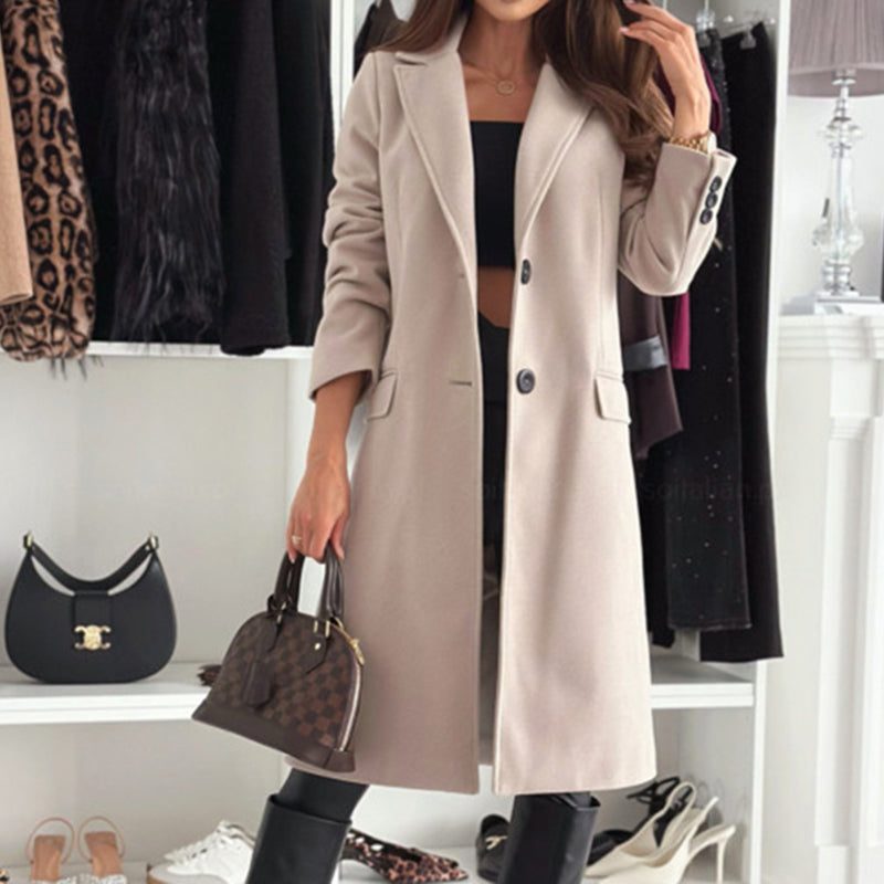 Damen-Trenchcoat mit fallendem Revers, einreihiger, mittellanger Mantel