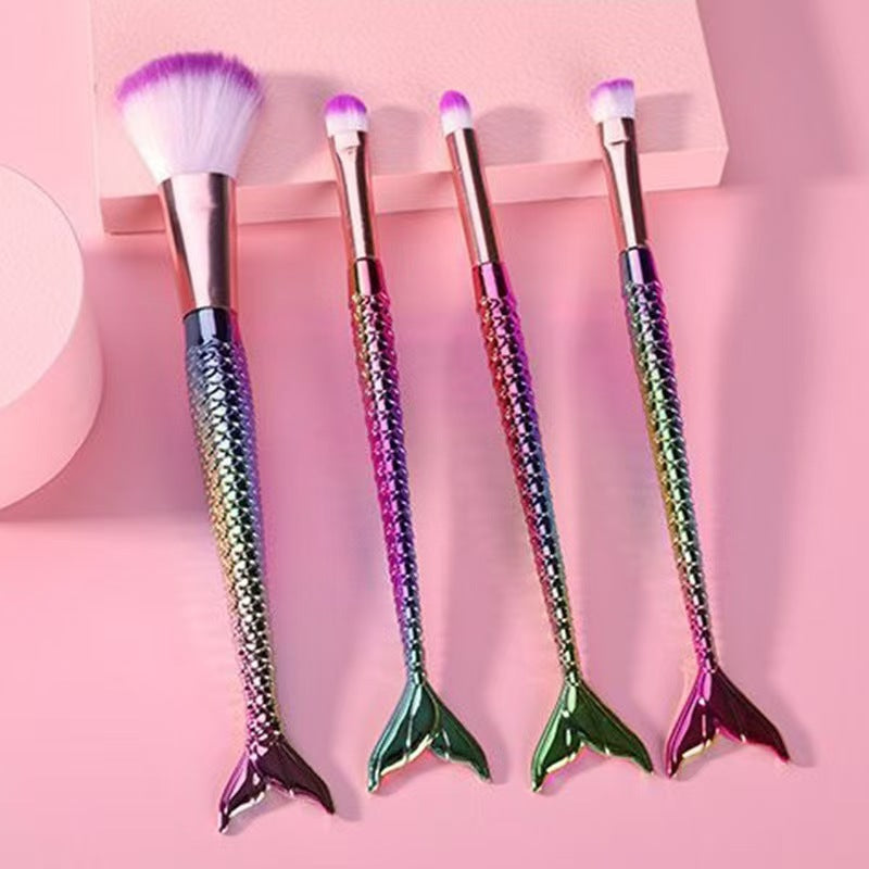 4-teiliges Meerjungfrauen-Farbverlauf-Augen-Make-up-Pinselset, tragbar