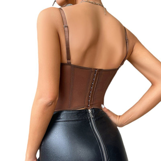 Damen-Top mit Spaghettiträgern, ärmellos, rückenfrei, mit Korsett-Design, sexy, figurformend, mit Spitze, für den Sommer.