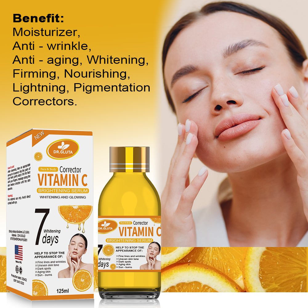Vitamin-C-Serum für strahlende Haut – 7 Tage Anti-Aging-Feuchtigkeitspflege – VC-Körperserum 125 ml