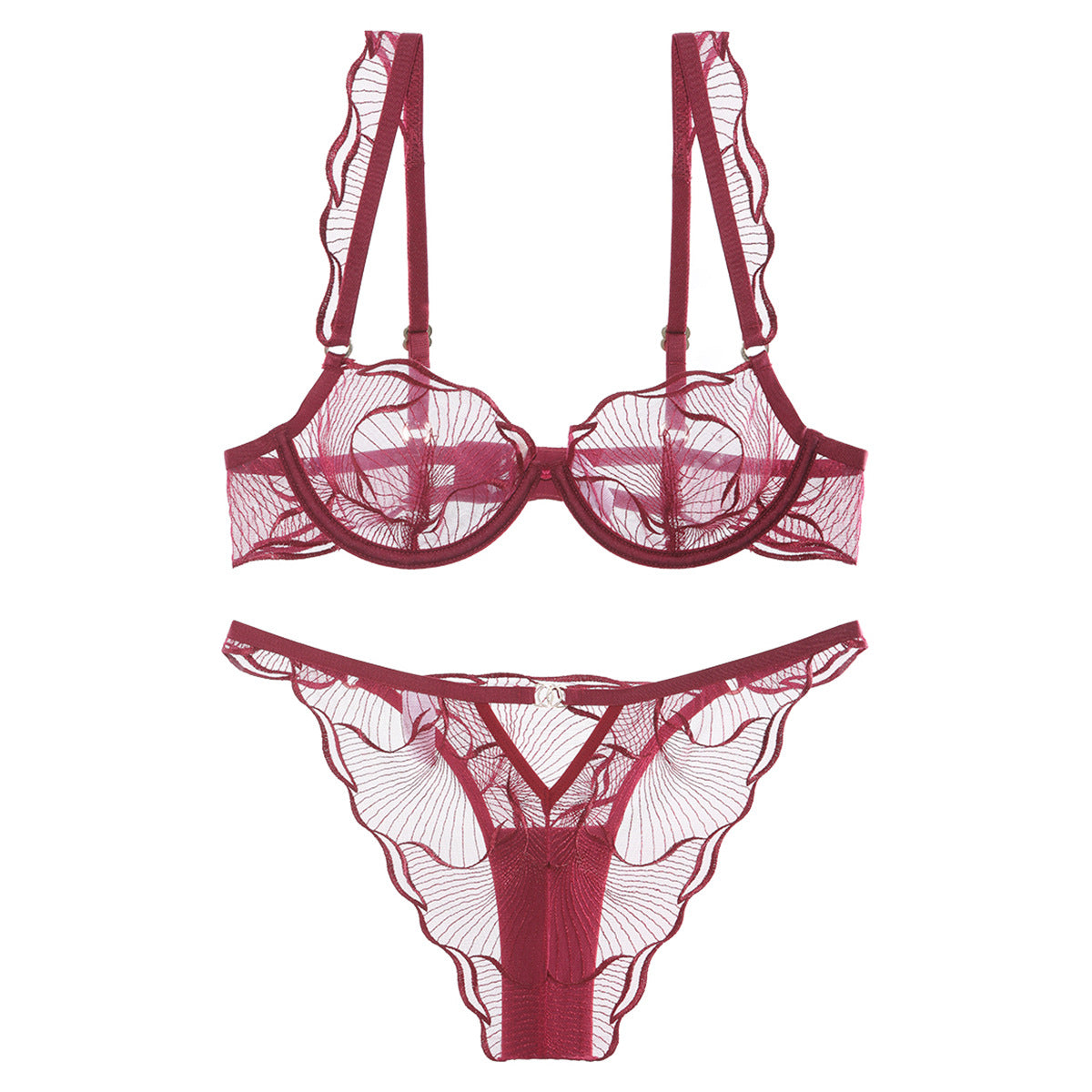 Französisches, ultradünnes, reines und verführerisches Dessous-Set aus bestickter Spitze