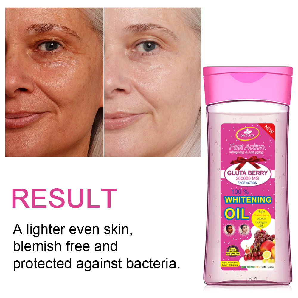 Glutathion-Aufhellungsöl, schnell wirkendes Aufhellungs- und Anti-Aging-Körperöl mit Frucht-Beeren-Kollagen, Hautpflege, 200 ml