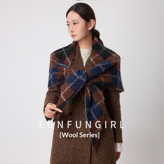 Retro-Dreieckschal aus Baumwolle und Wolle mit Diamant-Jacquard-Karomuster, warmer Halswärmer