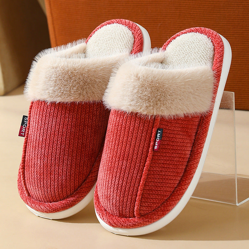 Fur Mouth Home Non-slip Thermal Cotton Slippers
