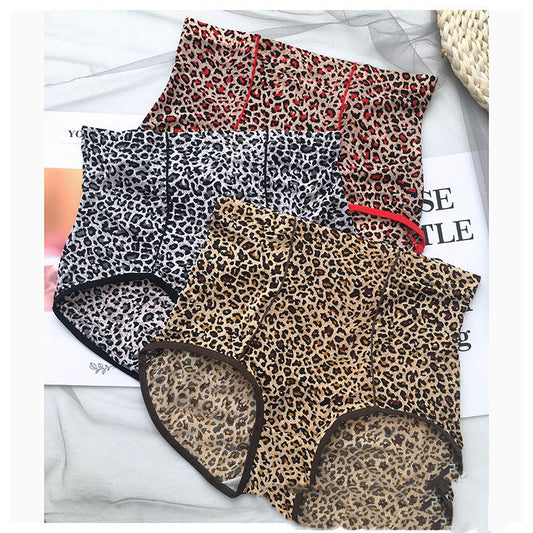 Belly Contracting Hip Lifting Sexy Seamless Leopard Print High Waist Soft Breathable Underwear For Women