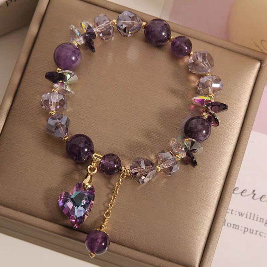 Lila Herzförmiges Kristallarmband, modischer und eleganter Schmuck aus natürlichem Amethyst