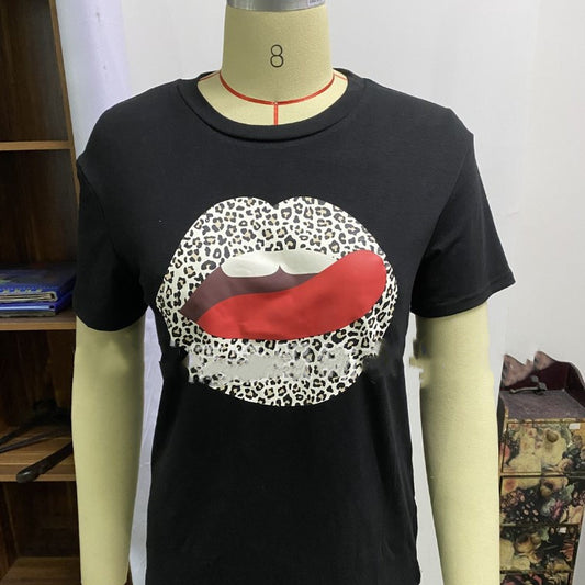 Damen-T-Shirt mit Leopardenmuster, Rundhalsausschnitt und kurzen Ärmeln