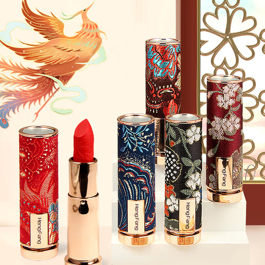Lippenstift-Set im chinesischen Stil mit geschnitzten Motiven, matt, feuchtigkeitsspendend