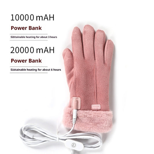Winter-Damenhandschuhe mit USB-Heizung, wasserdicht, aus Wildleder, Fingern