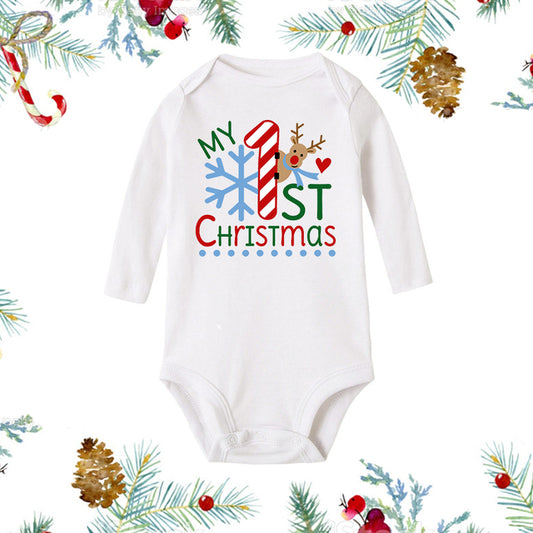 Weihnachtlicher weißer Baby-Strampler mit langen Ärmeln, weiß, für Neugeborene