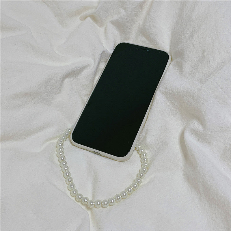 Ins Sketch Flower Pearl Chain Phone Case
