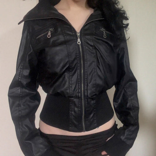 Retro-Arbeitsjacke aus Leder mit Reißverschluss