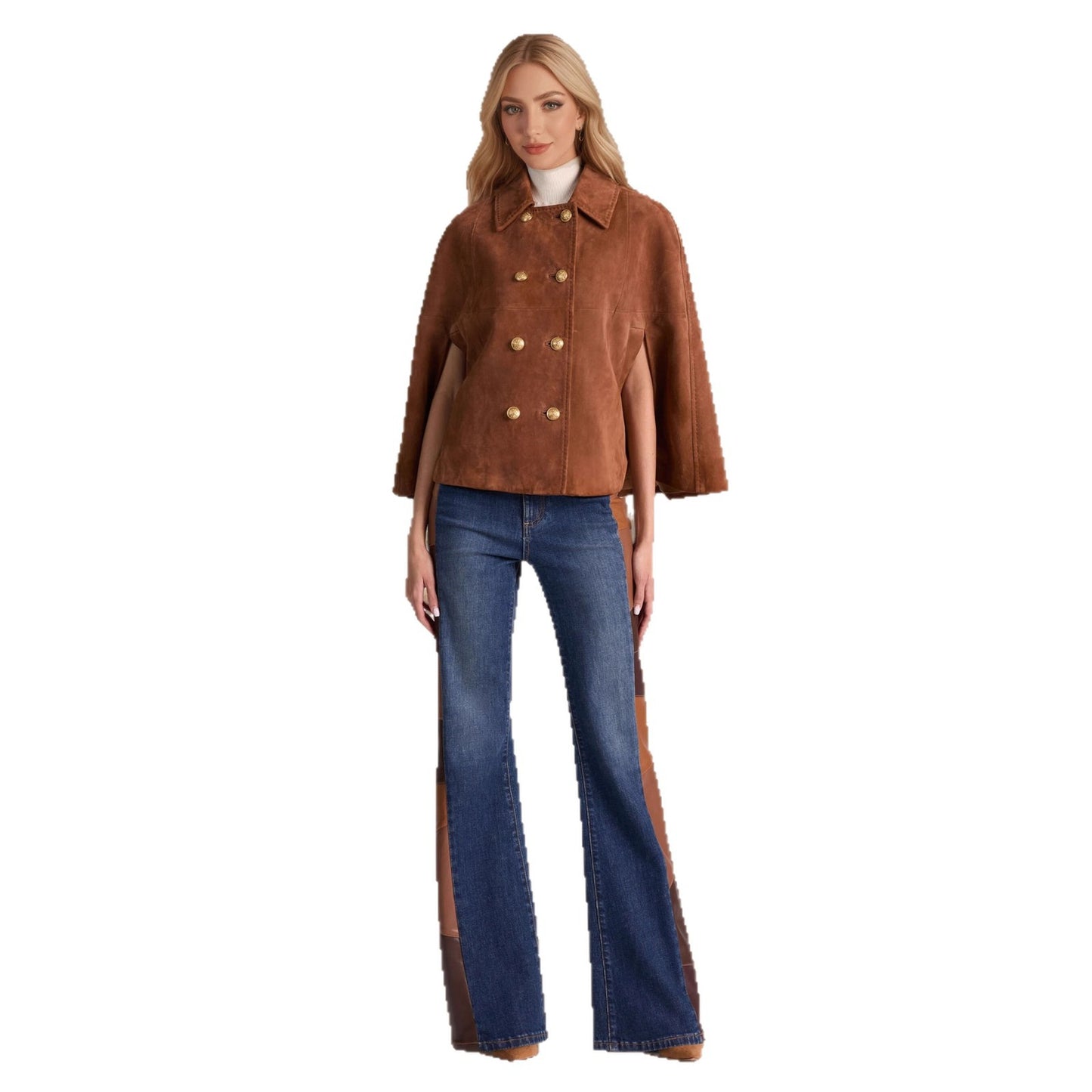 Damenmantel aus Polyester und Leder mit lockerem Schnitt