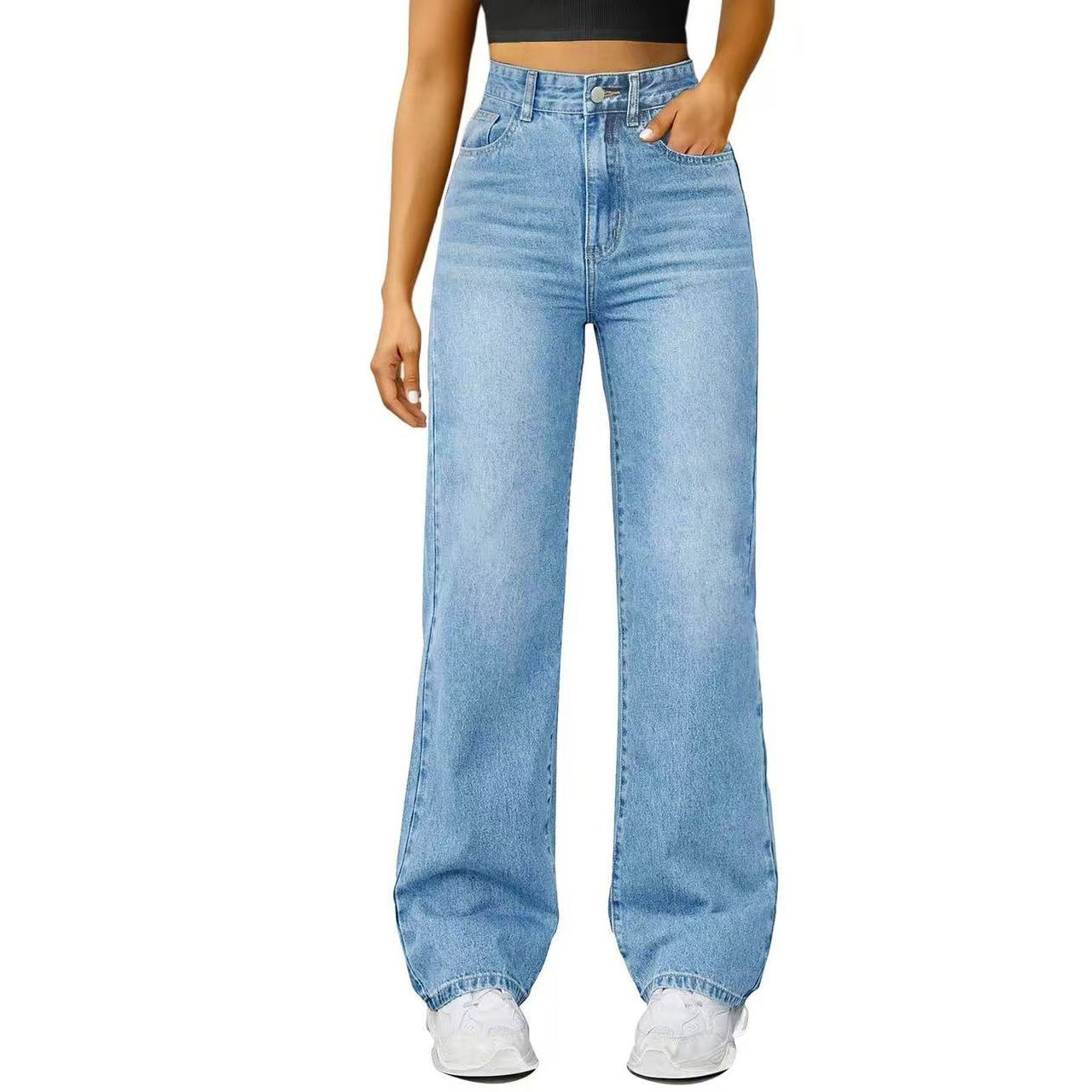 Damenjeans, locker, gerade geschnitten, hohe Elastizität