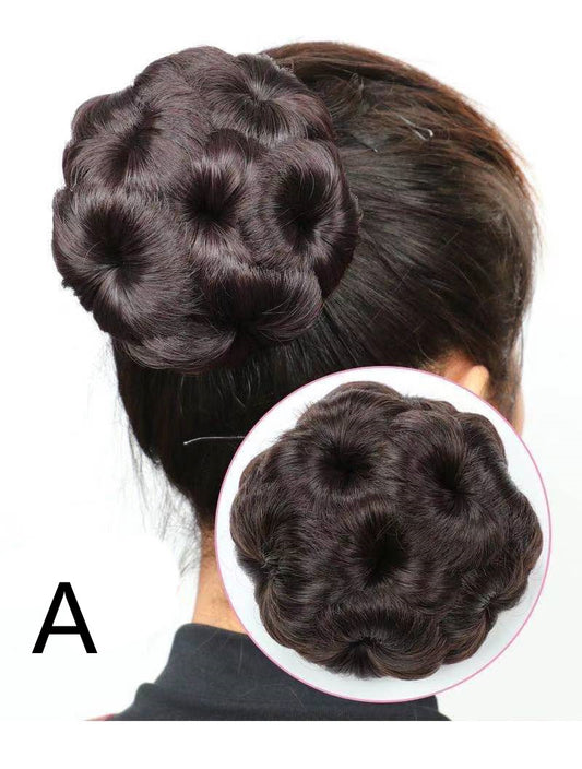 Hochtemperatur-Seidenperücke, Haarring, Haarknoten, Brautkostümplatte mit neun Blütenkugeln