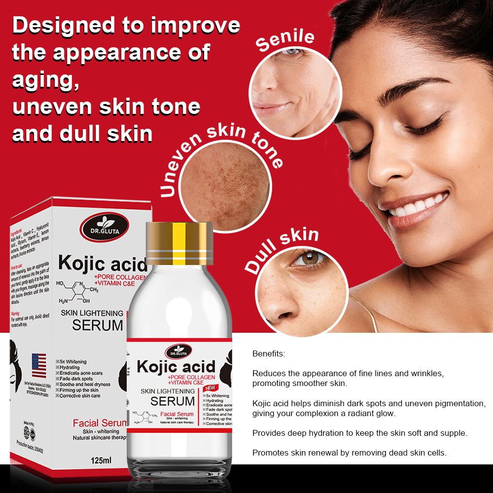 Kojisäure-Serum zur Hautaufhellung. Enthält Kojisäure. Für ungleichmäßigen Hautton und fahle Haut. Natürliches Hautpflege-Gesichtsserum.