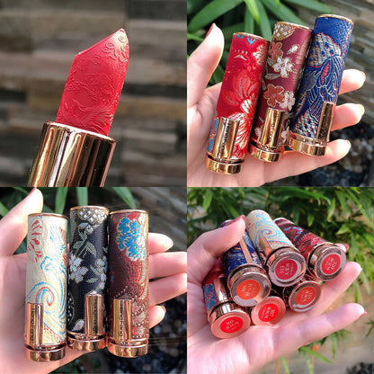 Lippenstift-Set im chinesischen Stil mit geschnitzten Motiven, matt, feuchtigkeitsspendend